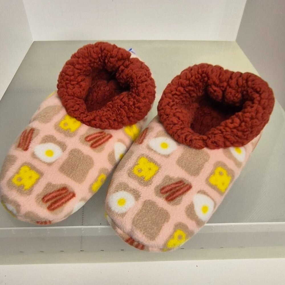 Snoozies breakfast foods slippers slipper socks with bacon eggs toast size L